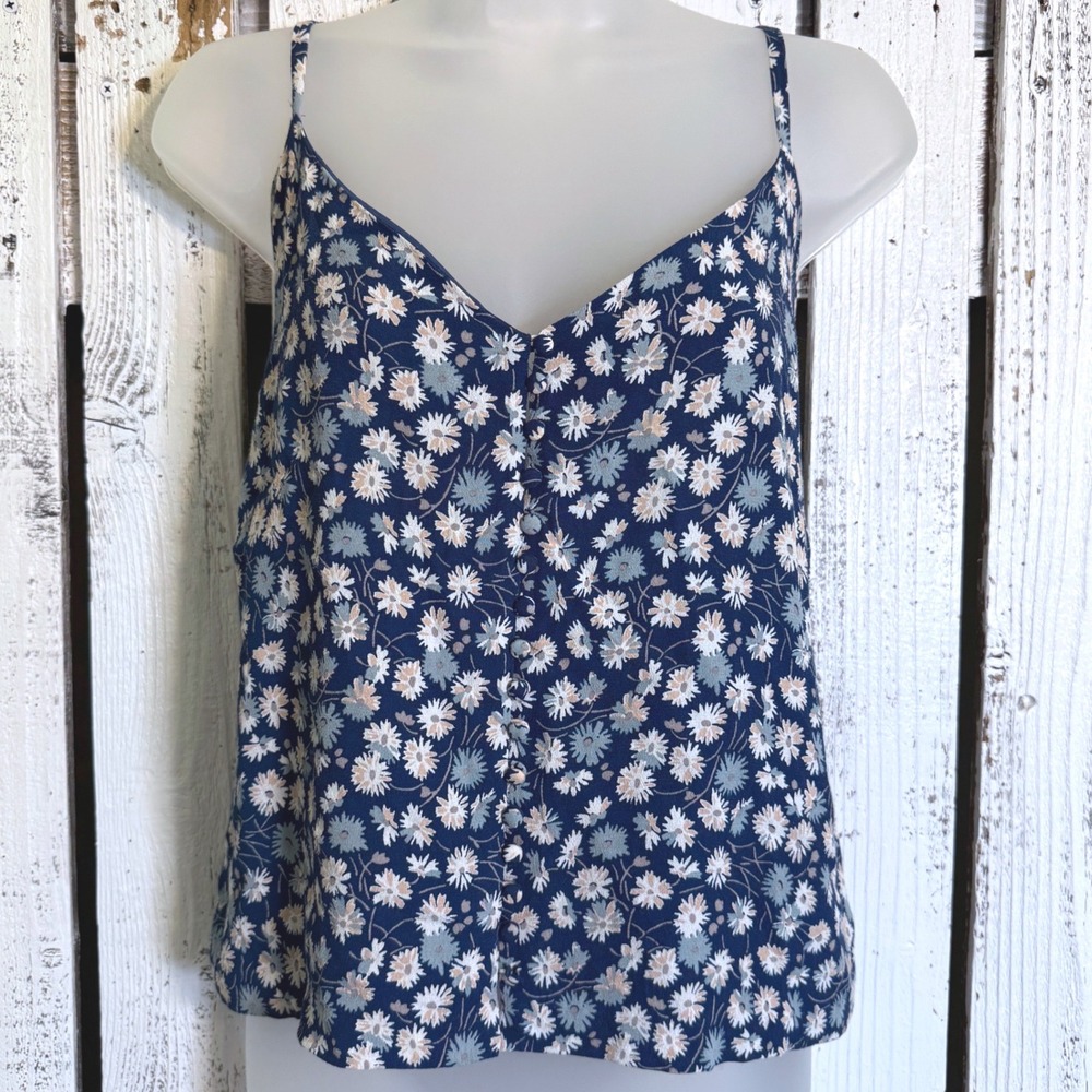 Madewell Blue Daisy Floral Top Size 16 Button Front Cami VNeck Boho Garden Party